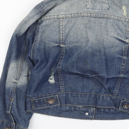 Denim & Co. Womens Blue Jacket Size 8 Button