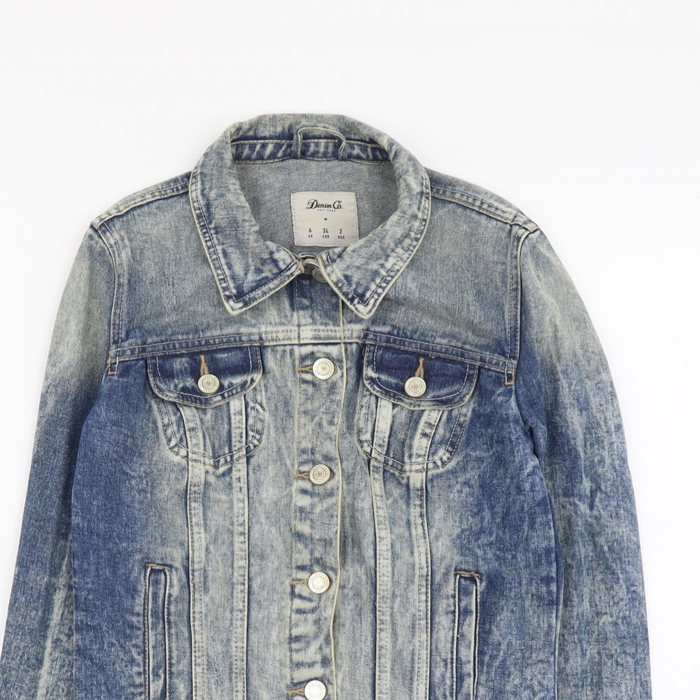 Denim & Co. Womens Blue Jacket Size 8 Button