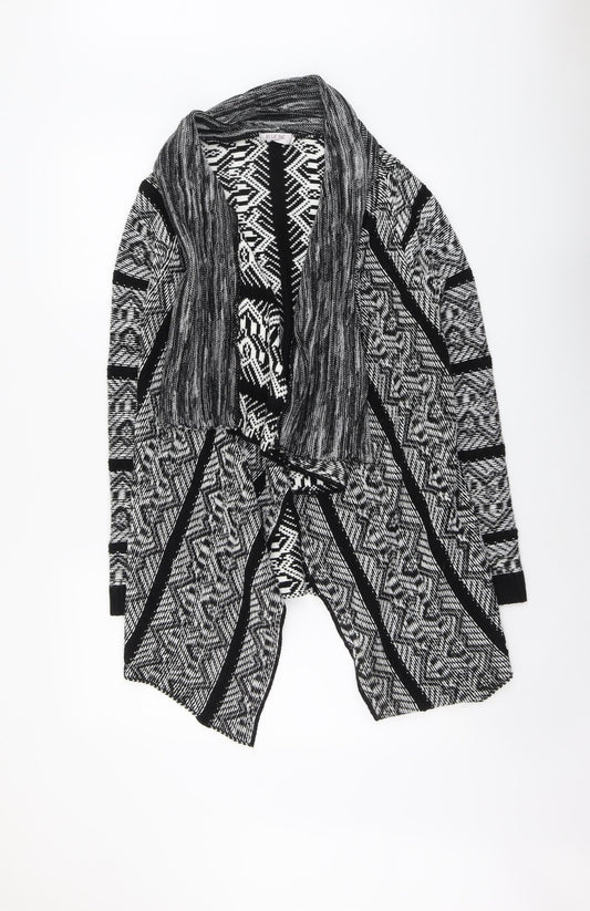 Blue Inc Womens Black V-Neck Geometric Acrylic Cardigan Jumper Size 8