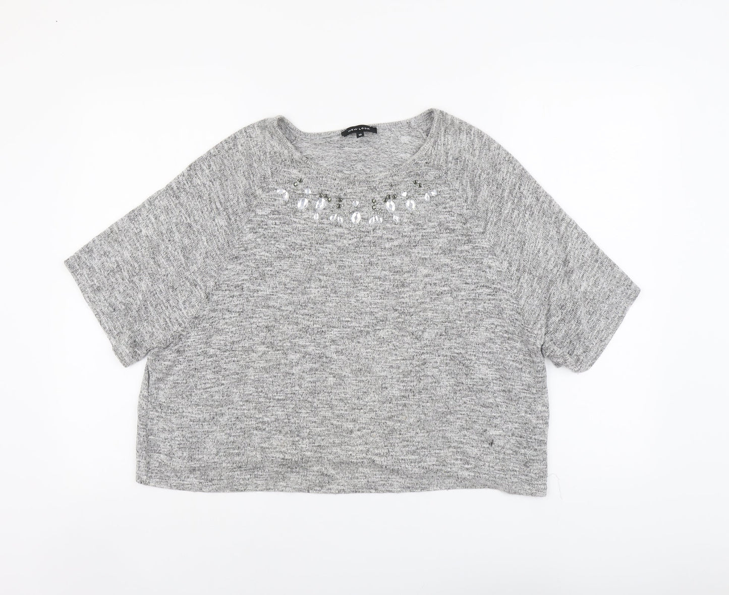 New Look Womens Grey Viscose Basic T-Shirt Size 12 Round Neck