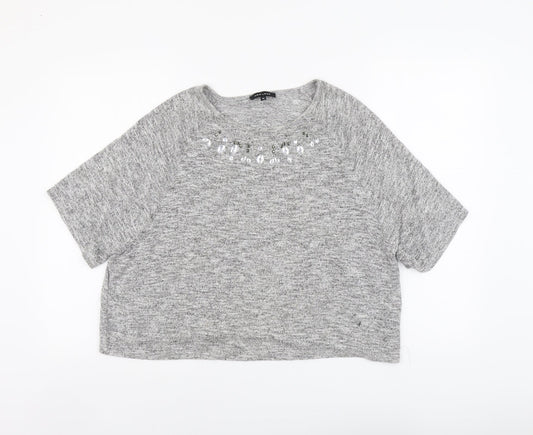 New Look Womens Grey Viscose Basic T-Shirt Size 12 Round Neck