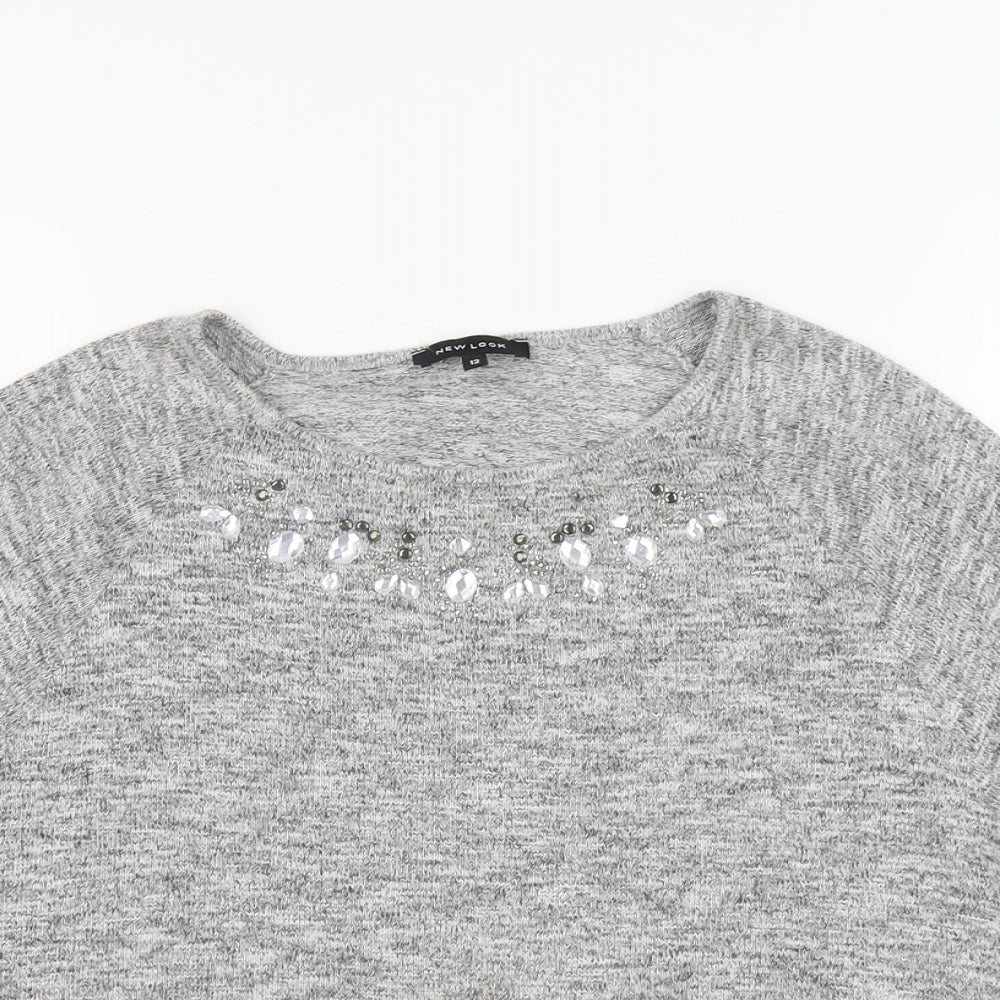 New Look Womens Grey Viscose Basic T-Shirt Size 12 Round Neck