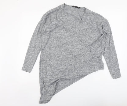 Boohoo Womens Grey Polyester Basic Blouse Size S V-Neck