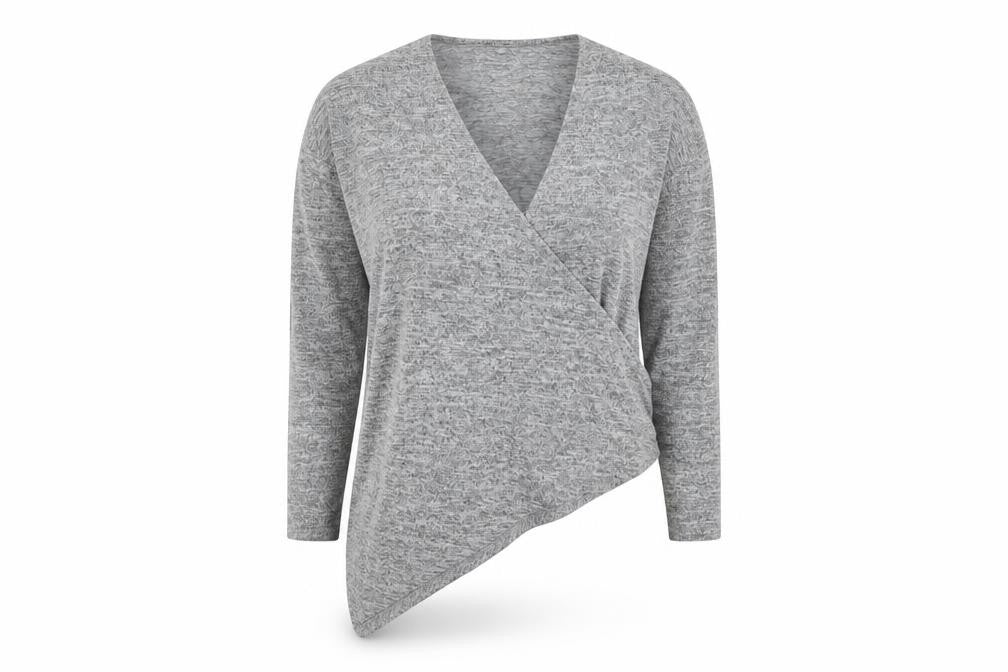 Boohoo Womens Grey Polyester Basic Blouse Size S V-Neck