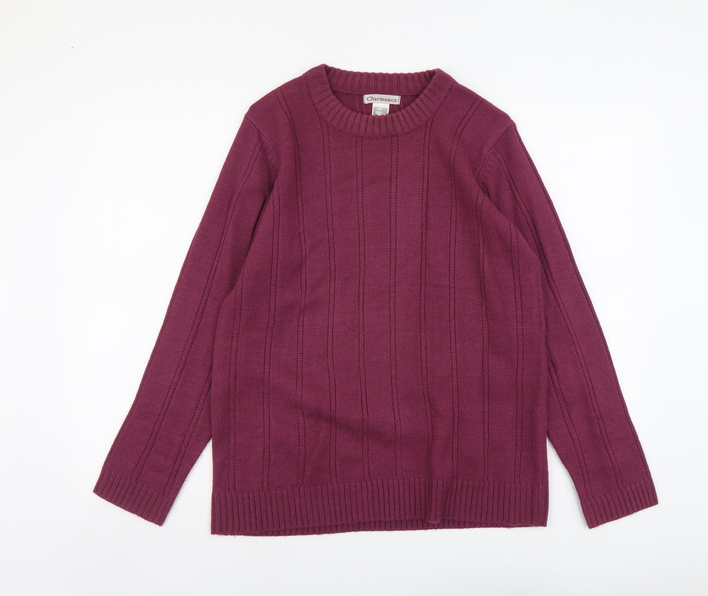 Charmance Womens Purple Round Neck Striped Acrylic Pullover Jumper Size 14