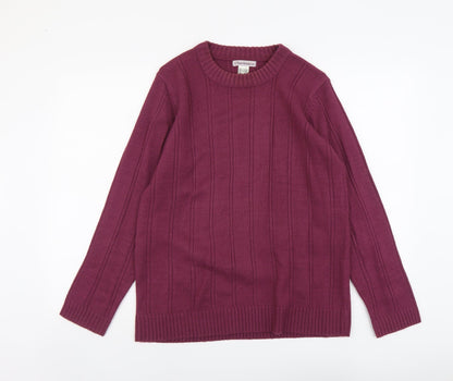 Charmance Womens Purple Round Neck Striped Acrylic Pullover Jumper Size 14