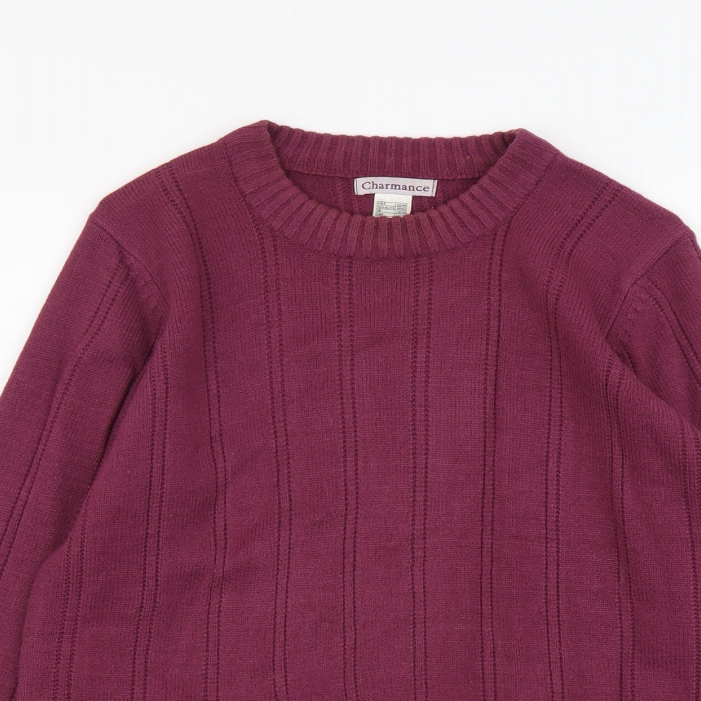 Charmance Womens Purple Round Neck Striped Acrylic Pullover Jumper Size 14