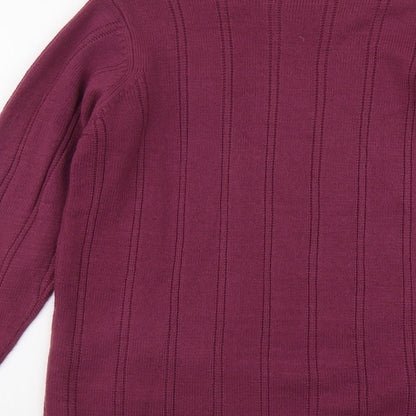 Charmance Womens Purple Round Neck Striped Acrylic Pullover Jumper Size 14