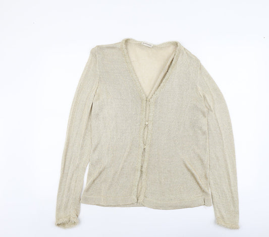 Escorpion Womens Gold V-Neck Acetate Cardigan Jumper Size M