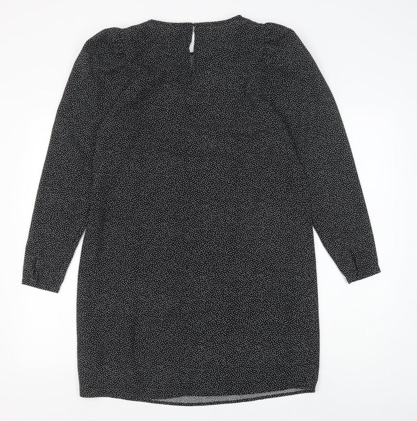 H&M Womens Black Polka Dot Polyester Shift Size S Round Neck Button