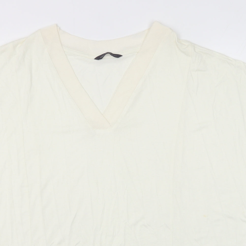 Marks and Spencer Womens Ivory Viscose Basic T-Shirt Size 22 V-Neck
