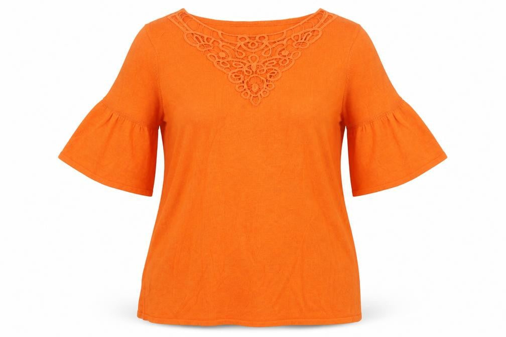 Marks & Spencer Womens Orange 100% Cotton Basic T-Shirt Size 8 Boat Neck