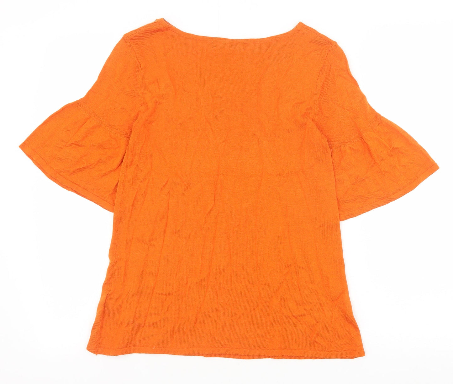 Marks and Spencer Womens Orange 100% Cotton Basic T-Shirt Size 8 Boat Neck