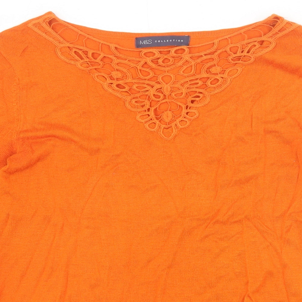 Marks and Spencer Womens Orange 100% Cotton Basic T-Shirt Size 8 Boat Neck