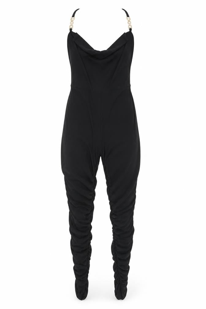 PRETTYLITTLETHING Womens Black Polyester Unitard One-Piece Size 8 Pullover - Ruched