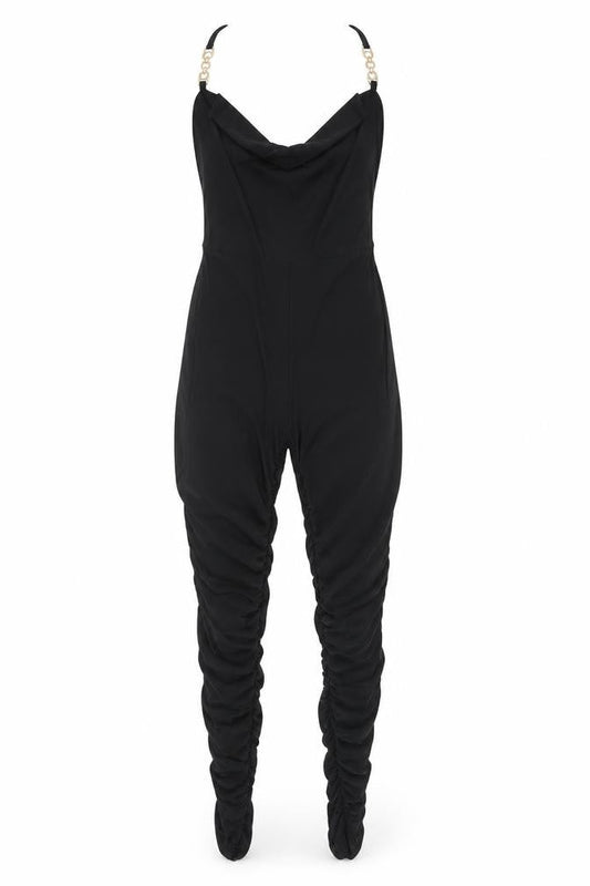 PRETTYLITTLETHING Womens Black Polyester Unitard One-Piece Size 8 Pullover - Ruched