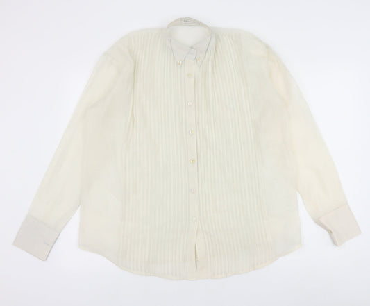 Tranali Womens Ivory Polyester Basic Button-Up Size S Collared