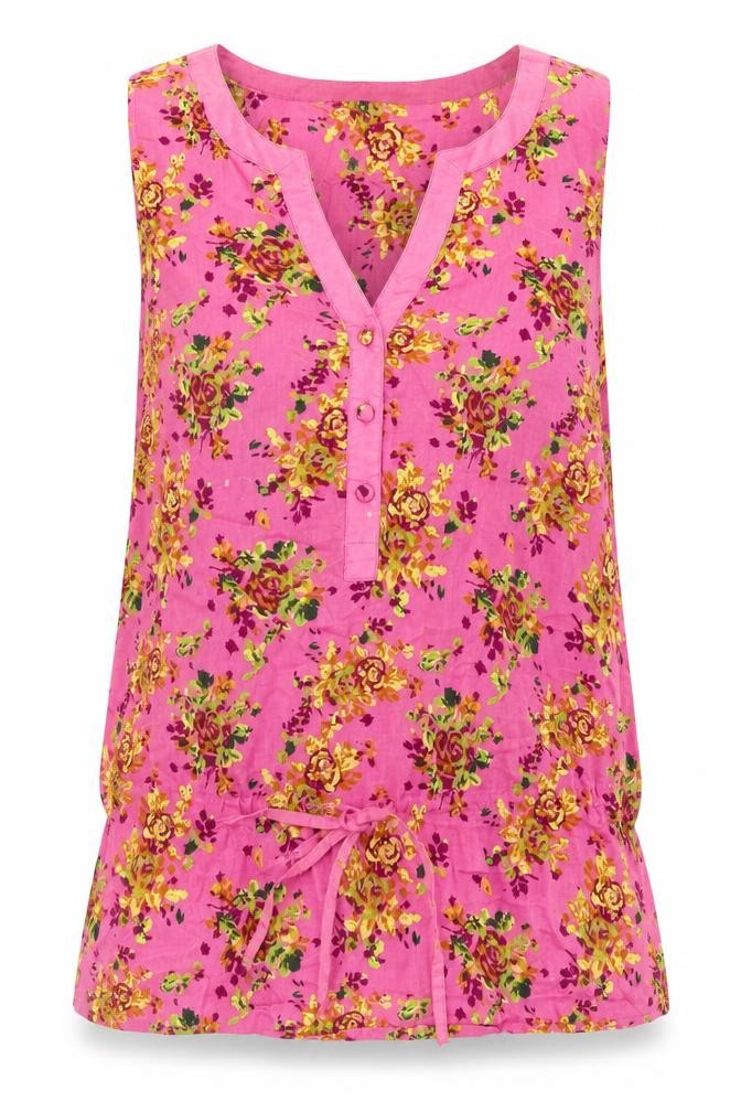 NEXT Womens Pink Floral 100% Cotton Basic Tank Size 8 V-Neck
