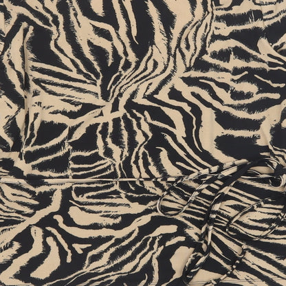 ICHI Womens Brown Animal Print Polyester Basic Blouse Size S V-Neck - Tiger Pattern