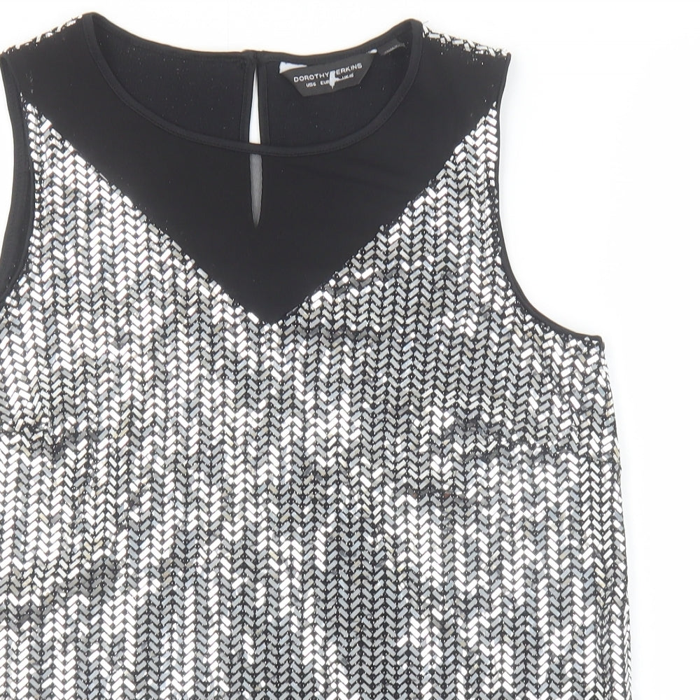 Dorothy Perkins Womens Silver Nylon Basic Tank Size 10 Round Neck