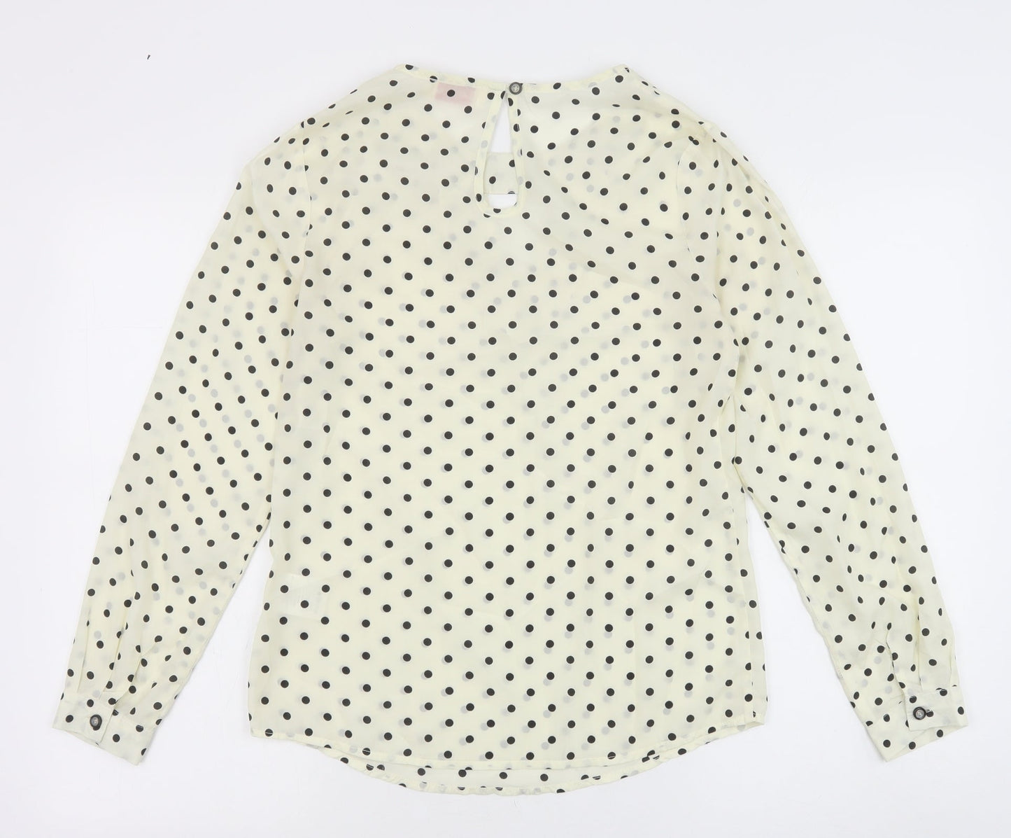 Louche Womens Ivory Polka Dot Polyester Basic Blouse Size 8 Round Neck