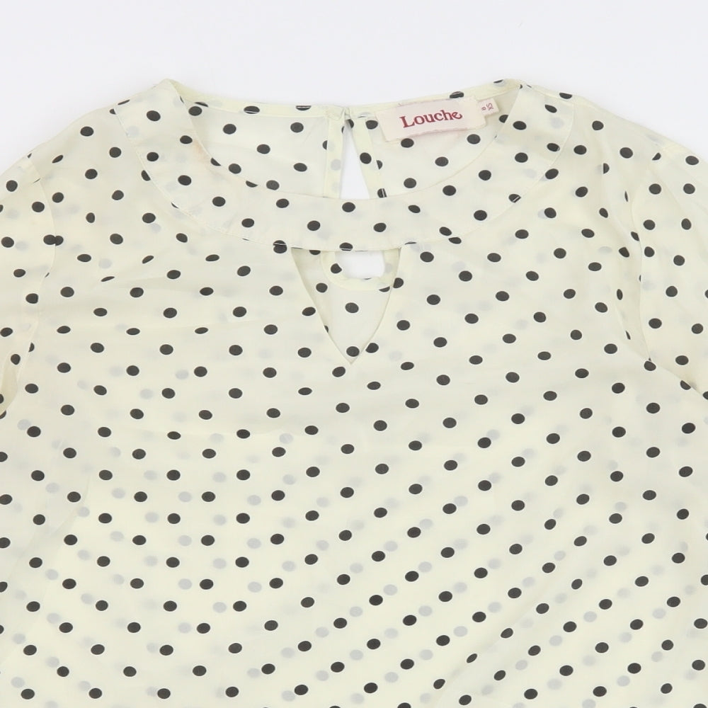 Louche Womens Ivory Polka Dot Polyester Basic Blouse Size 8 Round Neck