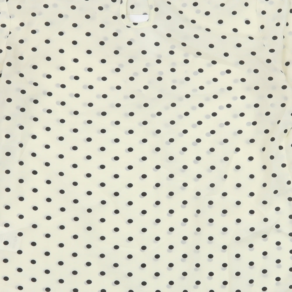 Louche Womens Ivory Polka Dot Polyester Basic Blouse Size 8 Round Neck