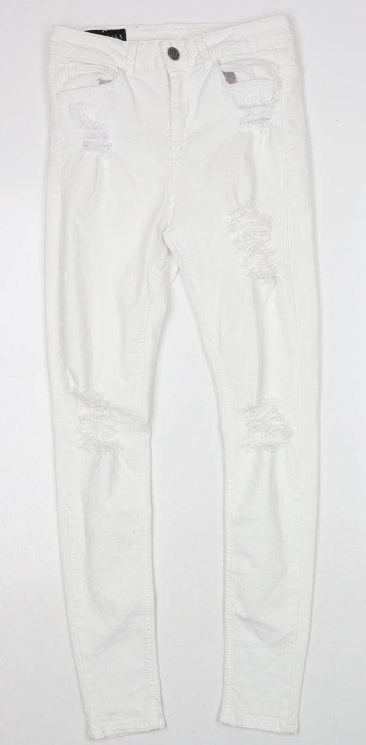 Sinners Womens White Cotton Skinny Jeans Size S Regular Zip