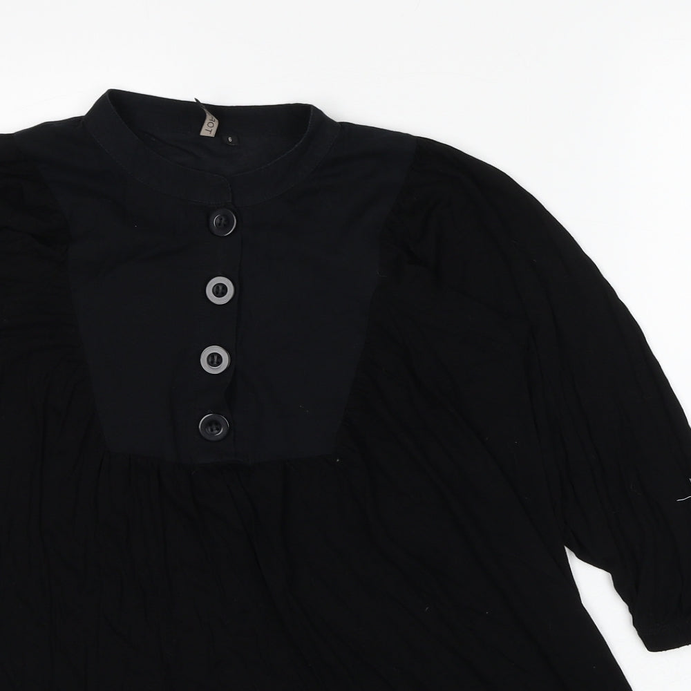 Topshop Womens Black Viscose Basic T-Shirt Size 6 Round Neck