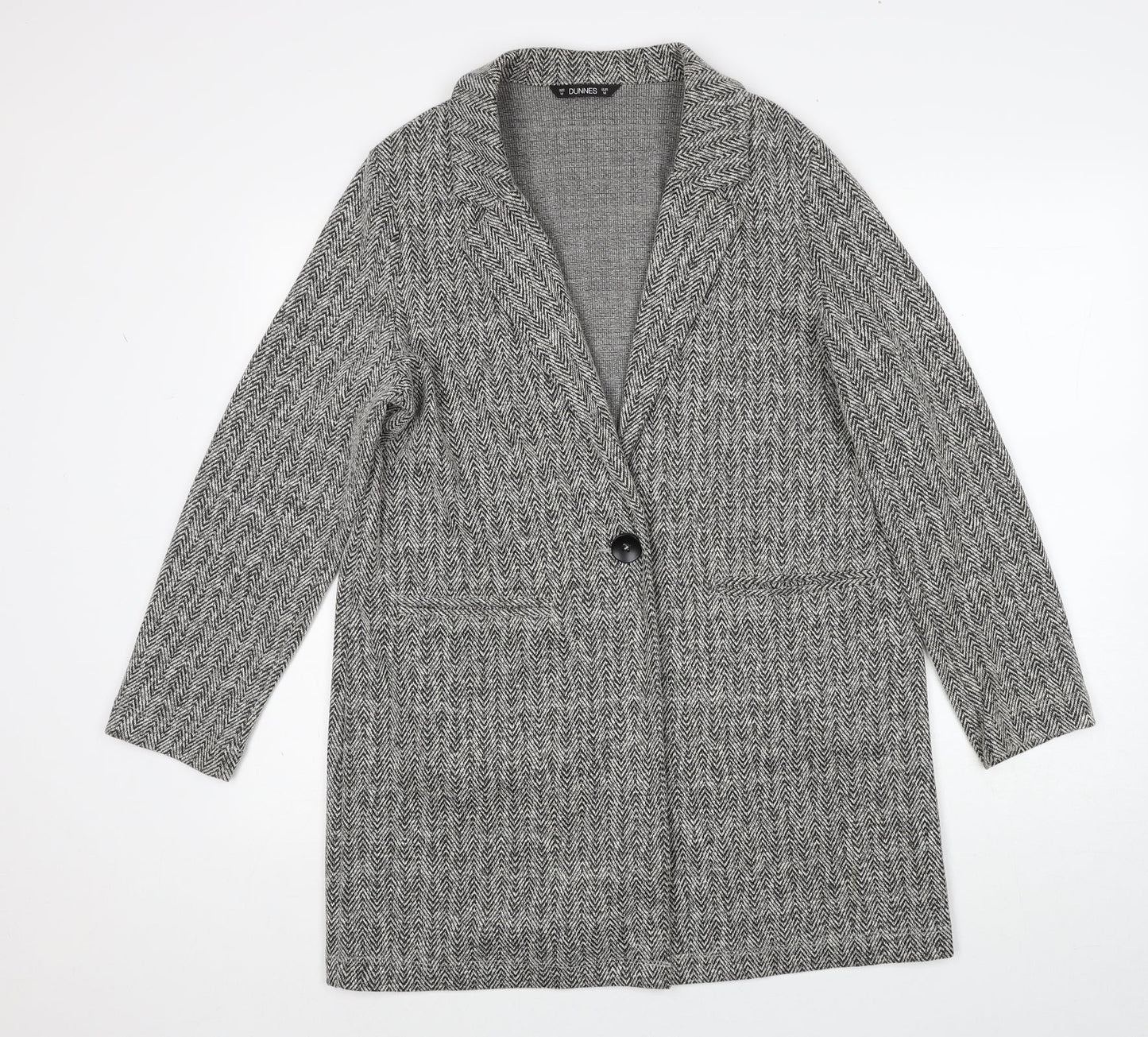 Dunnes Stores Womens Grey Geometric Overcoat Coat Size M Button