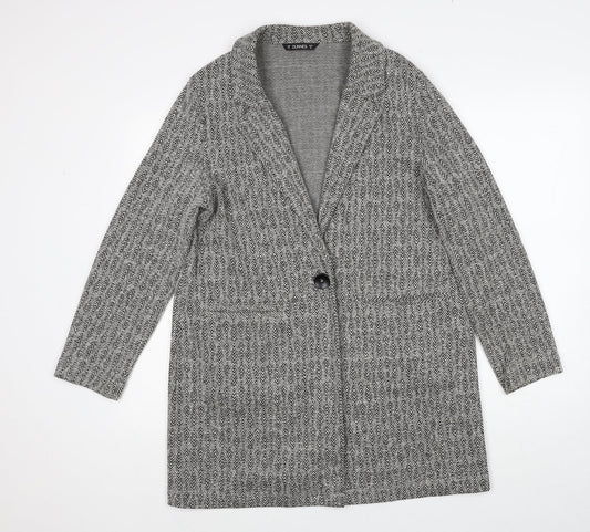 Dunnes Stores Womens Grey Geometric Overcoat Coat Size M Button