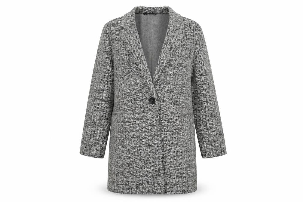 Dunnes Stores Womens Grey Geometric Overcoat Coat Size M Button