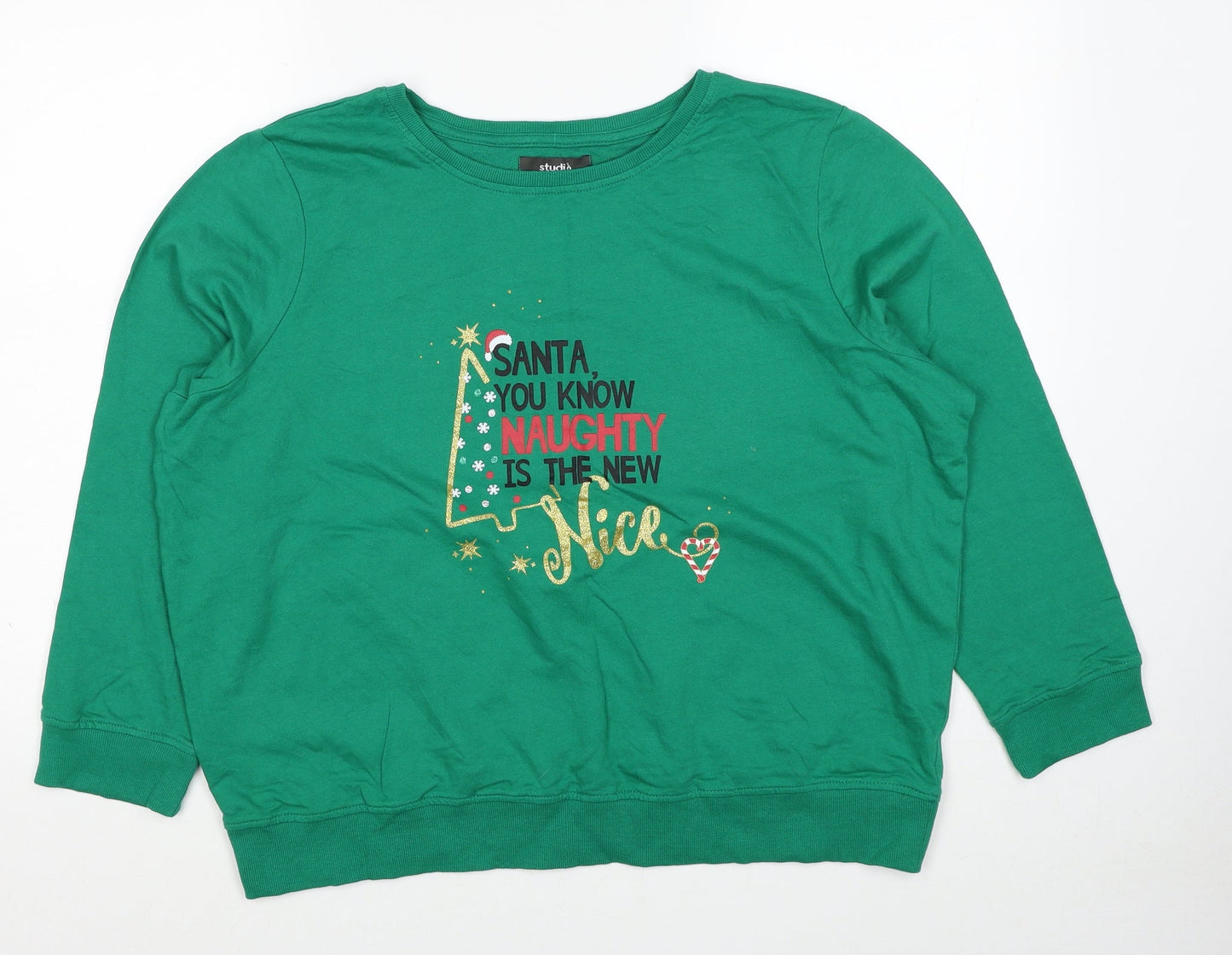 Studio Womens Green Cotton Pullover Sweatshirt Size 16 Pullover
