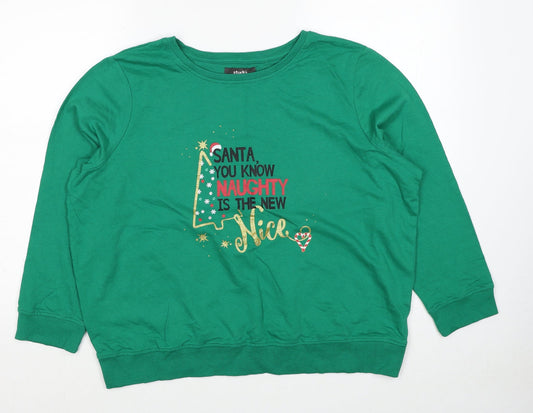 Studio Womens Green Cotton Pullover Sweatshirt Size 16 Pullover