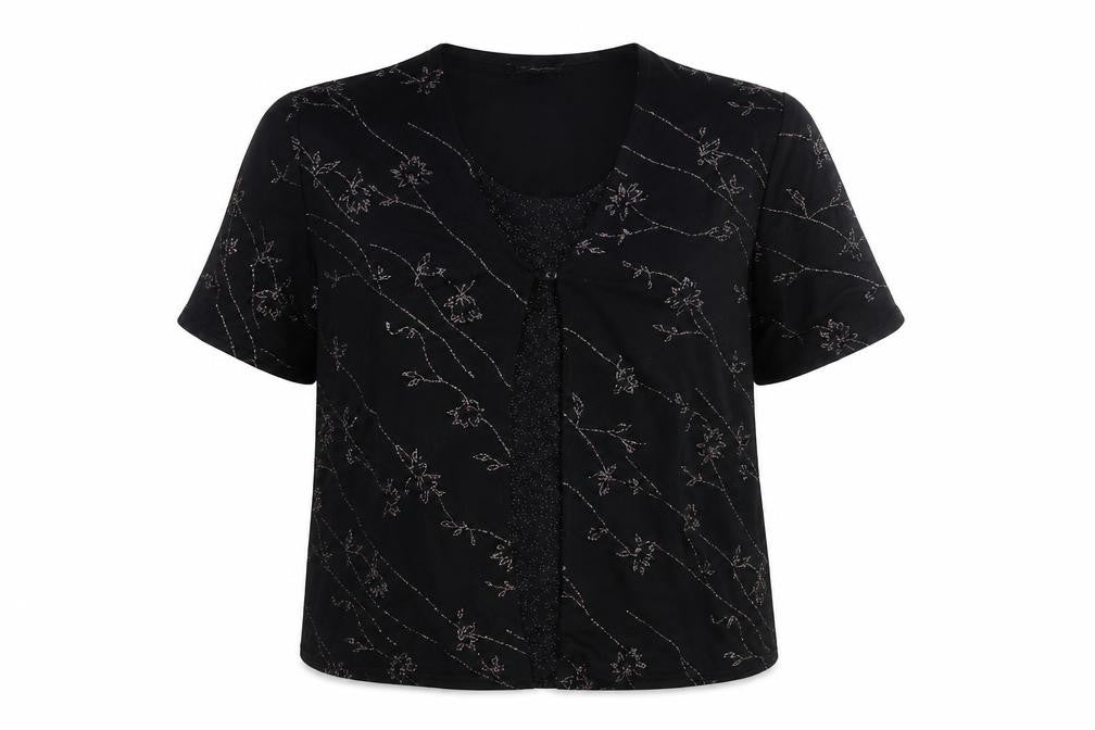 Berkertex Womens Black Floral Polyester Basic Blouse Size 12 V-Neck
