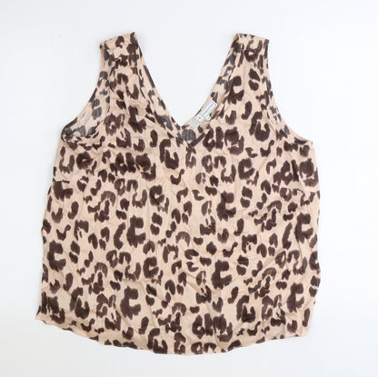 John Lewis Womens Brown Animal Print Polyester Basic Tank Size 14 V-Neck - Leopard Pattern