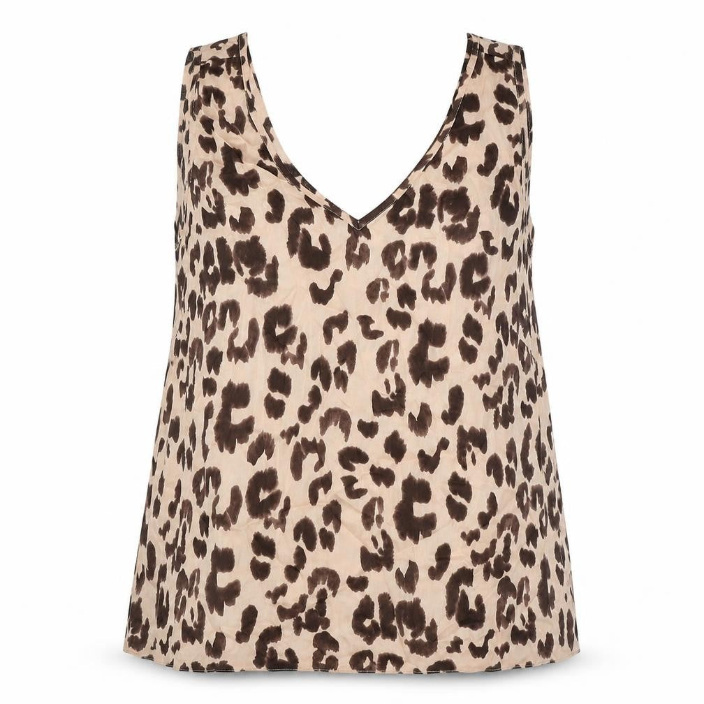 John Lewis Womens Brown Animal Print Polyester Basic Tank Size 14 V-Neck - Leopard Pattern