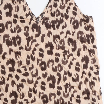 John Lewis Womens Brown Animal Print Polyester Basic Tank Size 14 V-Neck - Leopard Pattern