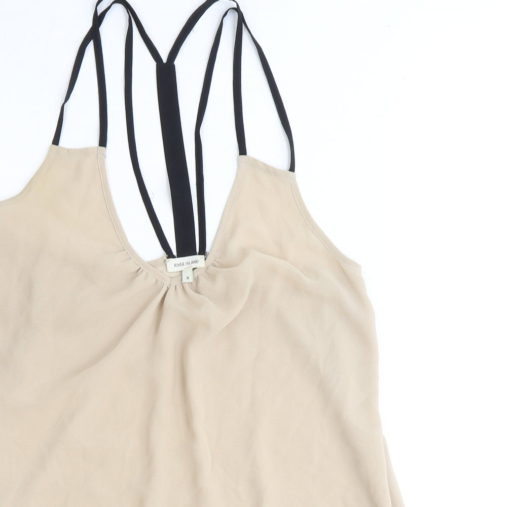 River Island Womens Beige Polyester Basic Tank Size 8 Round Neck