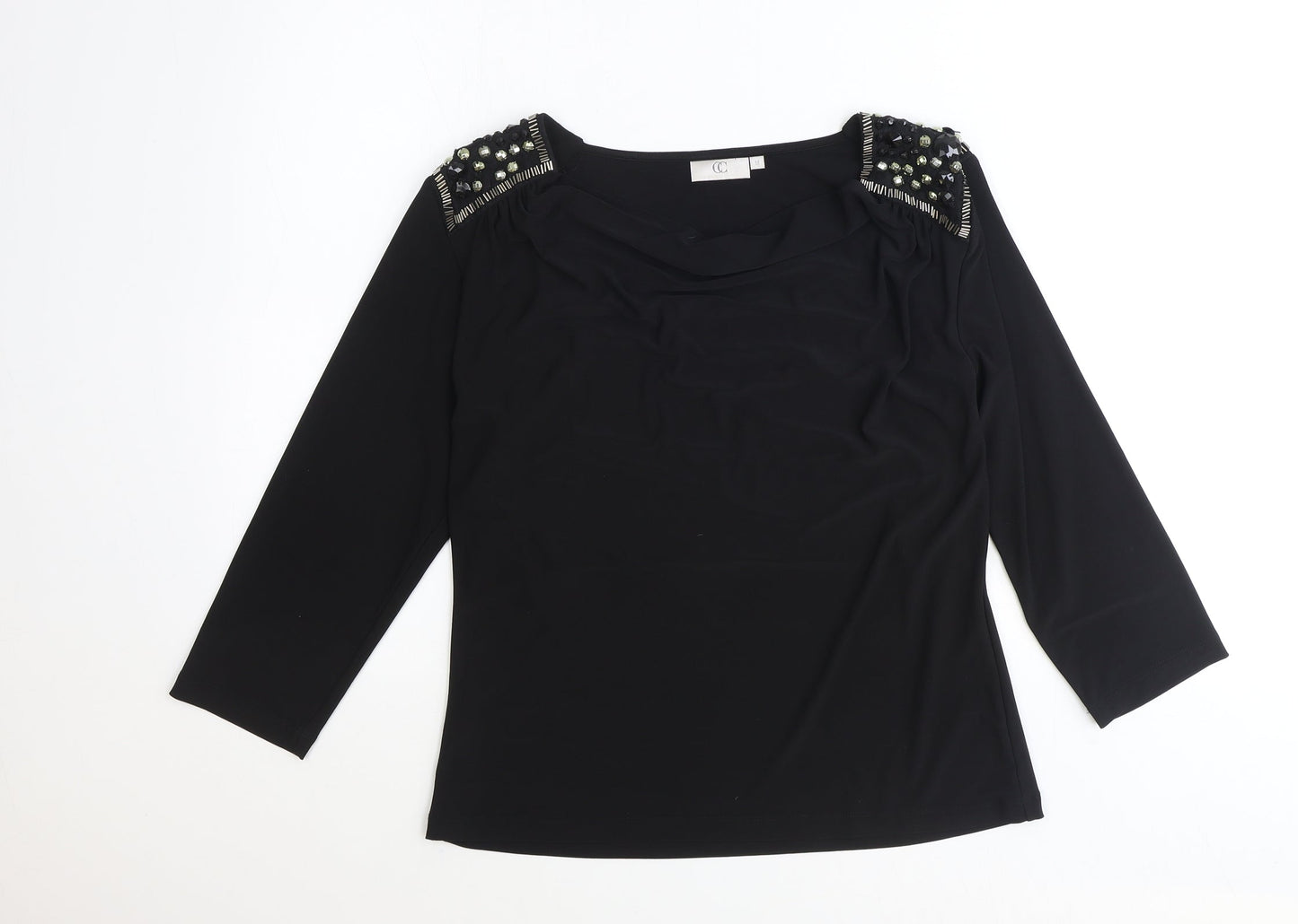 CC Womens Black Polyester Basic T-Shirt Size M Cowl Neck - Shoulder Detail