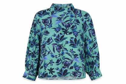 H&M Womens Blue Floral Polyester Basic Blouse Size 8 Mock Neck