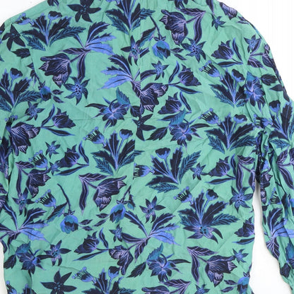 H&M Womens Blue Floral Polyester Basic Blouse Size 8 Mock Neck