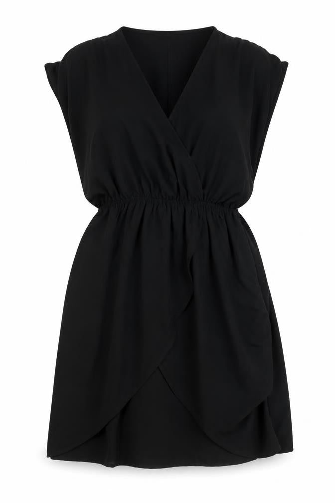 H&M Womens Black Polyester Fit & Flare Size 6 V-Neck Pullover - Elastic Waist