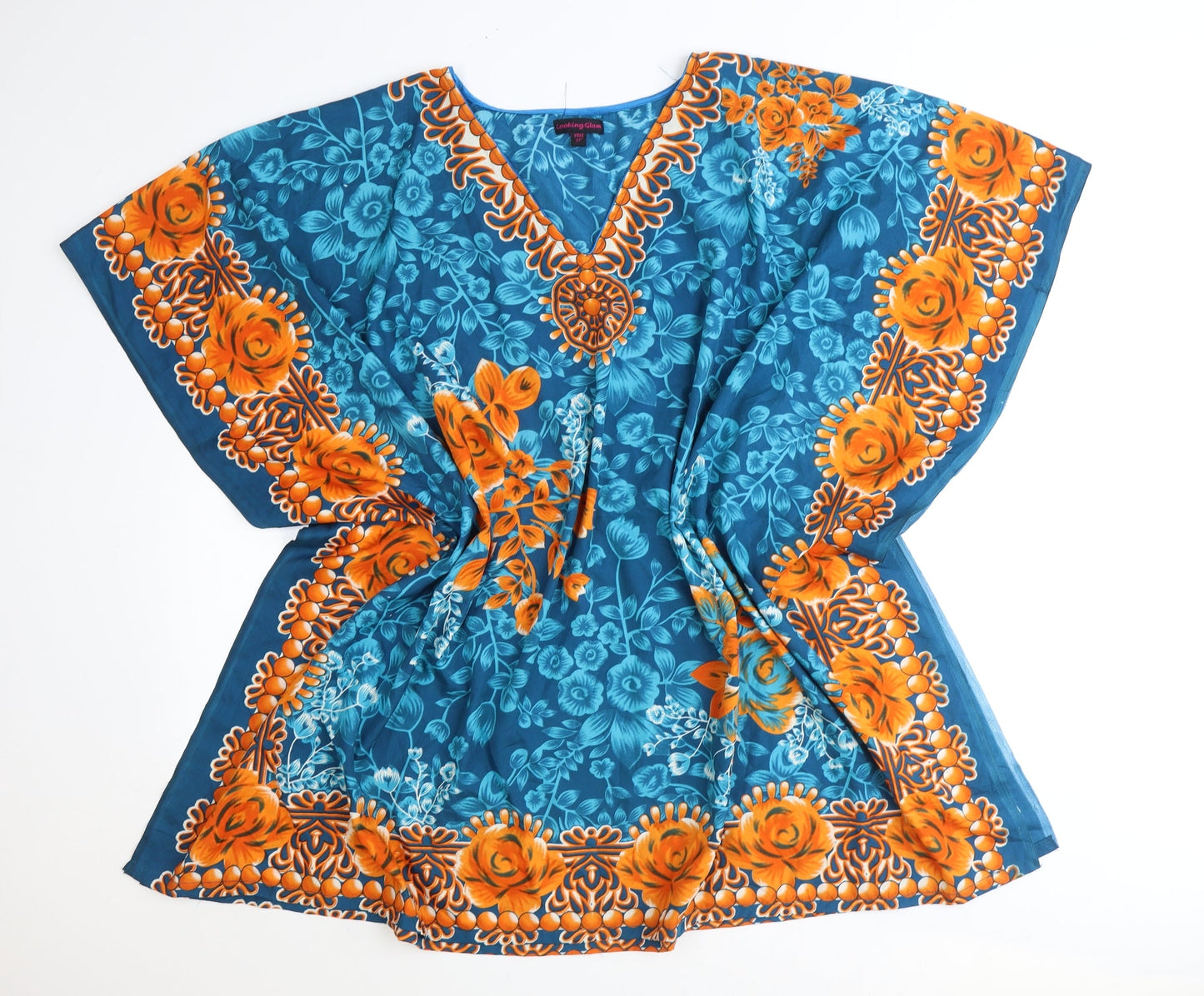 looking glam Womens Multicoloured Floral Polyester Tunic Blouse One Size V-Neck