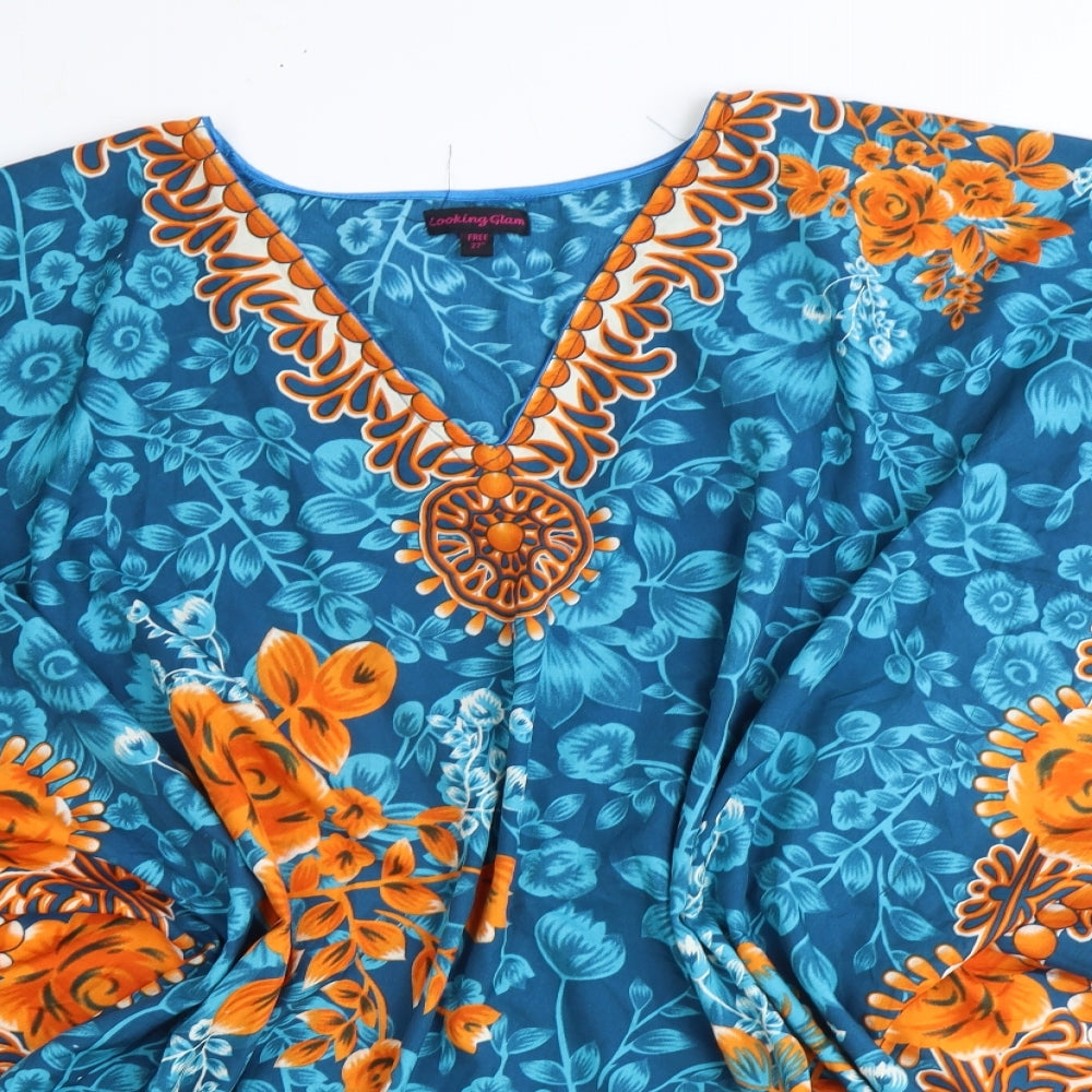 looking glam Womens Multicoloured Floral Polyester Tunic Blouse One Size V-Neck
