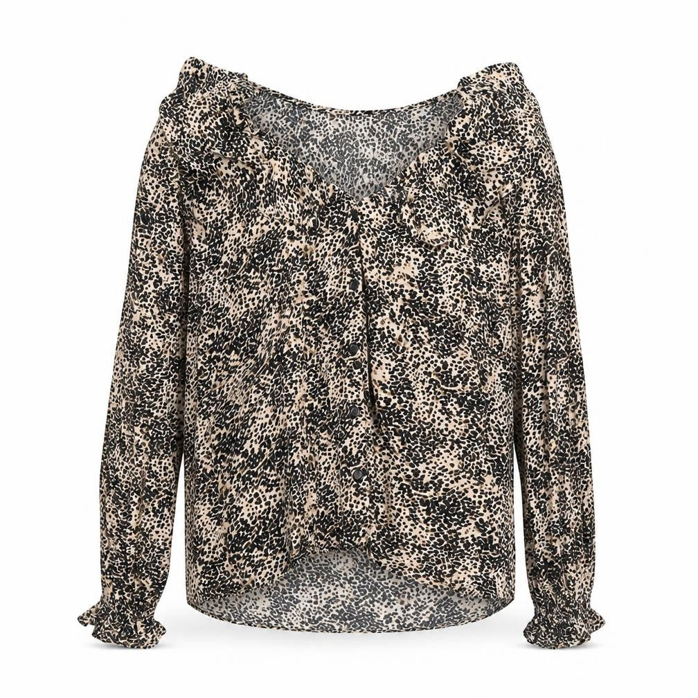 Topshop Womens Brown Geometric Polyester Basic Button-Up Size 10 V-Neck
