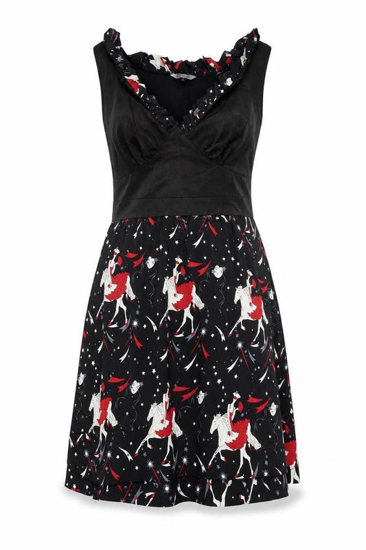 159 MA Womens Black Geometric Polyester Fit & Flare Size S V-Neck Tie - Horse, Woman
