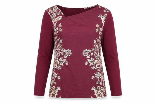 Per Una Womens Red Floral Polyester Basic T-Shirt Size 12 V-Neck