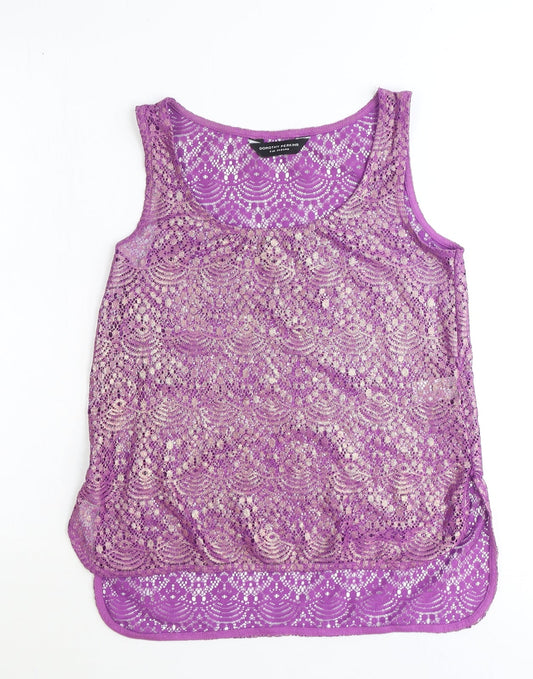 Dorothy Perkins Womens Purple Geometric Polyester Basic Tank Size 6 Scoop Neck