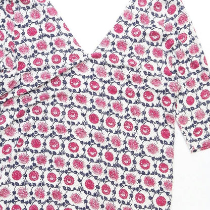 Next Womens Red Geometric Polyester A-Line Size 8 V-Neck Pullover - Pleated